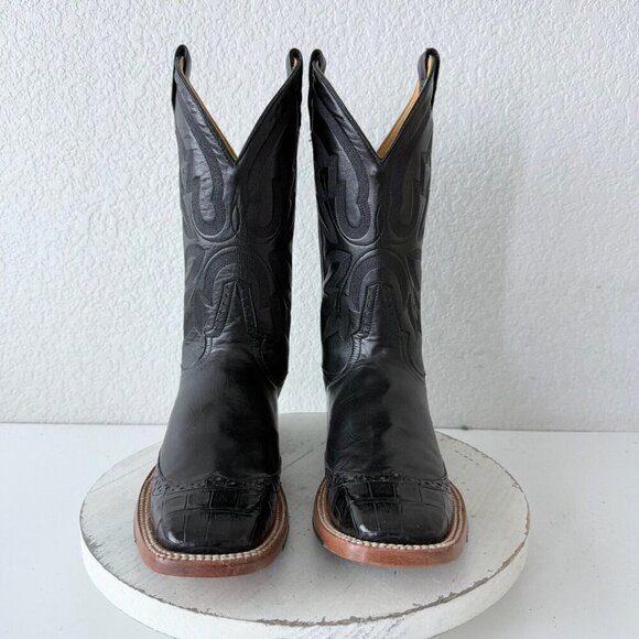 Rod Patrick Mens Cowboy Boots Size 10AAA Black Caiman Western Boots Square Toe - Picture 6 of 12